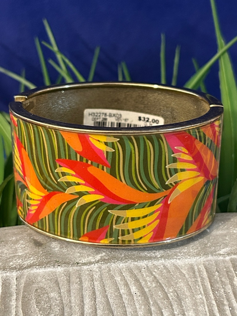 Tropical Print Wide Cuff Bracelet NEW chunky bright colors green yellow orange